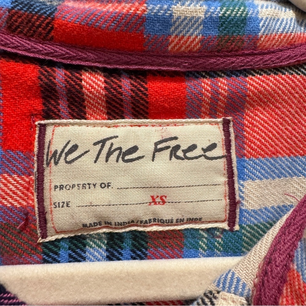 Free People We the Free Patched Up Plaid Cotton Shirt Oversized Grunge Pink XS - Picture 5 of 16
